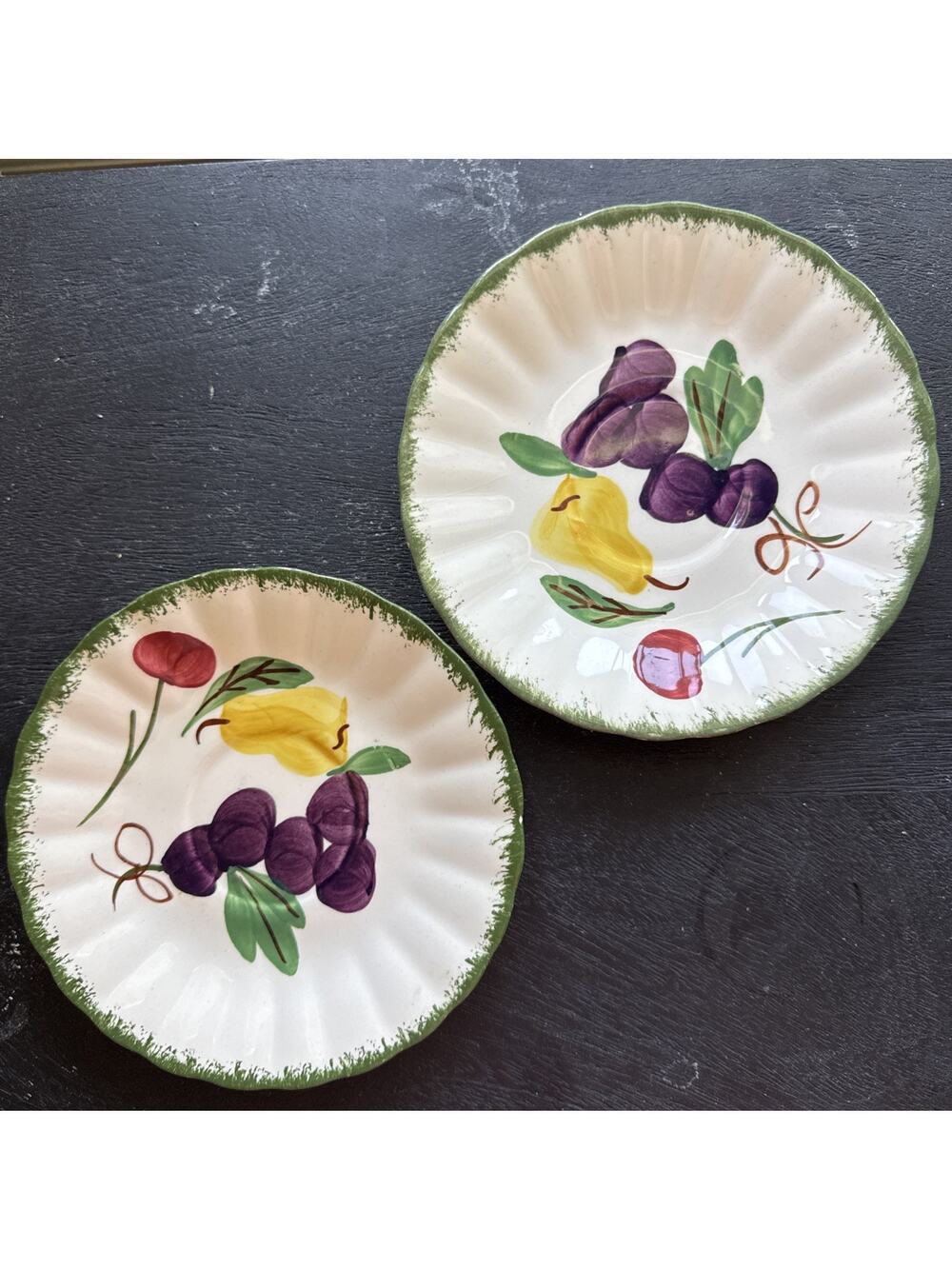 Vintage Blue Ridge Southern Pottery "Fruit Fantasy" 2 Tea Cup Plates 6”